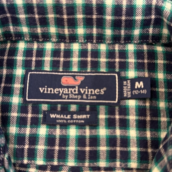 Vineyard Vines Boys Flannel Whale Button
Down Shirt Size M 12/14 Blue Green EUC - Picture 9 of 12